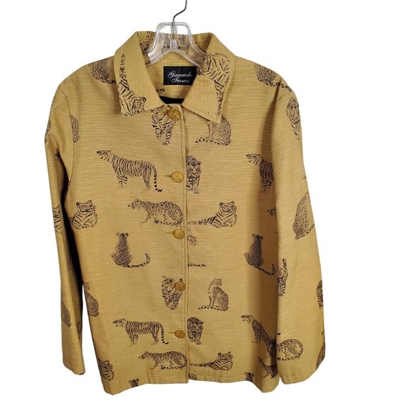 Giancarlo Ferrari Size 12 Shirt Jacket Zoo Safari Jungle Big Cat Tiger Lined Vtg - Picture 1 of 12